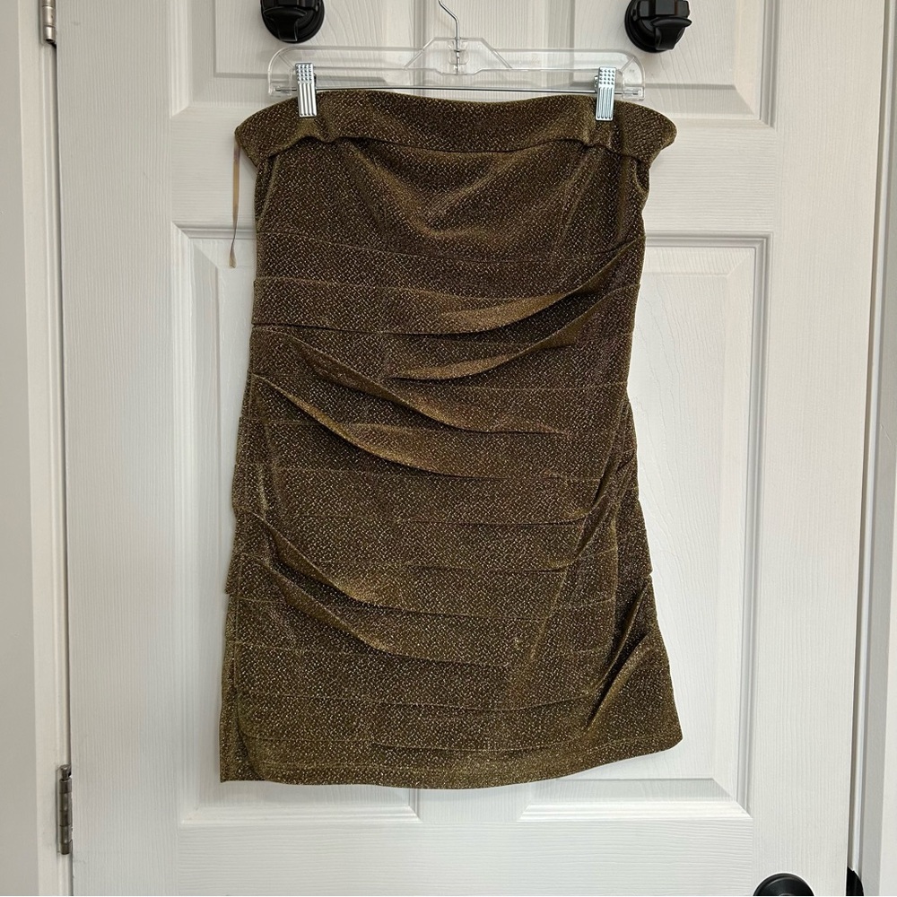 Gold and Glittery Strapless Tube Dress